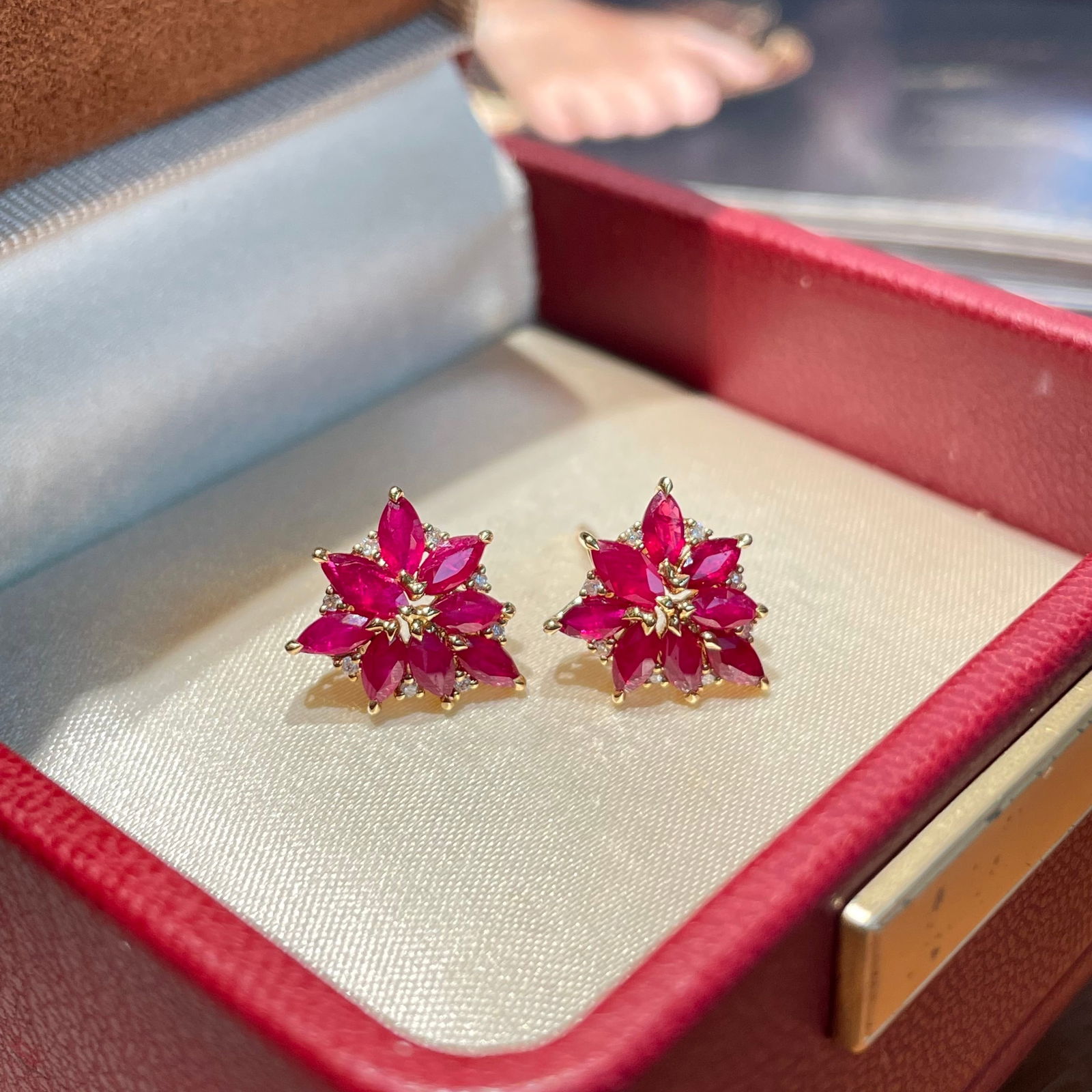 14k Gold 1.5 Ct Natural Ruby & Diamond Earrings - 5