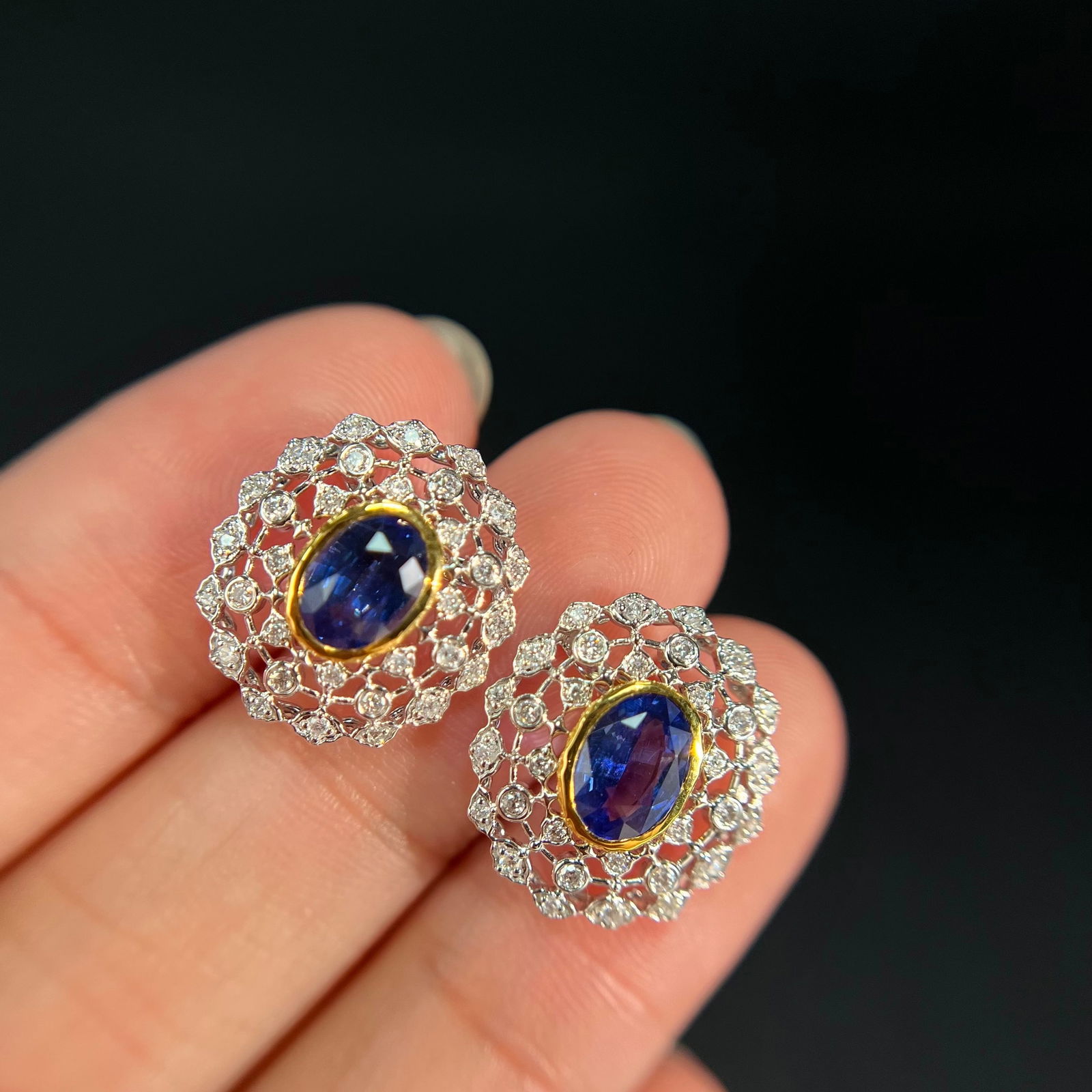 14k Gold 1.95 Ct Natural Sapphire & Diamond Earrings - 2