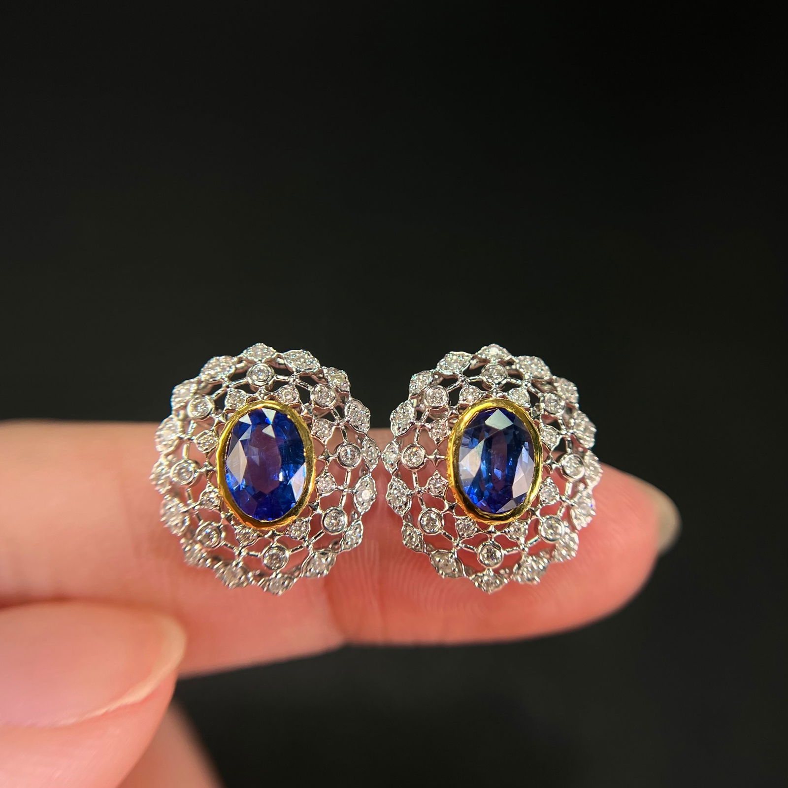 14k Gold 1.95 Ct Natural Sapphire & Diamond Earrings - 3