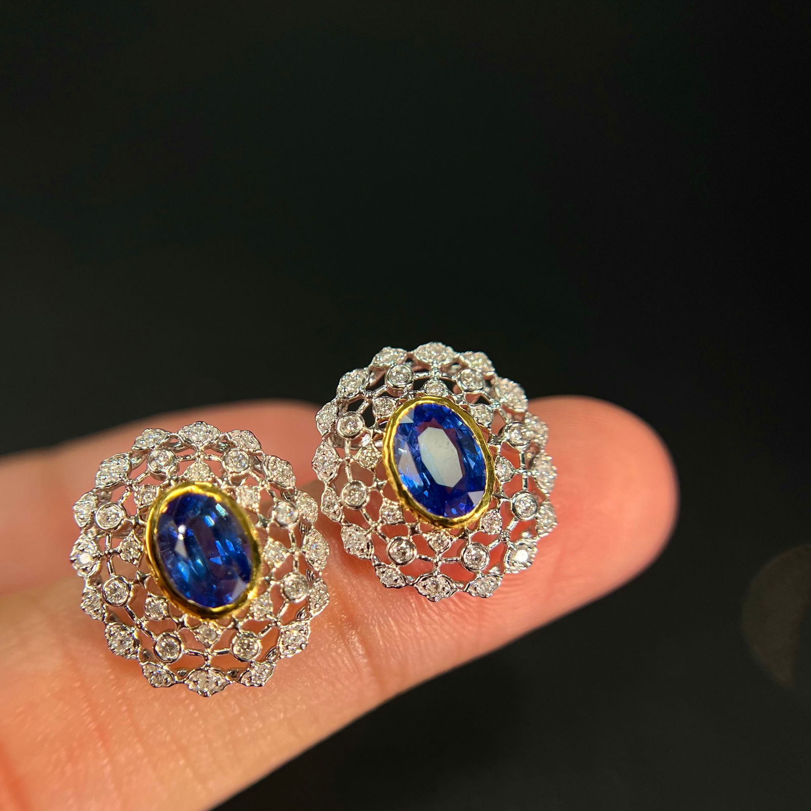 14k Gold 1.95 Ct Natural Sapphire & Diamond Earrings - 6