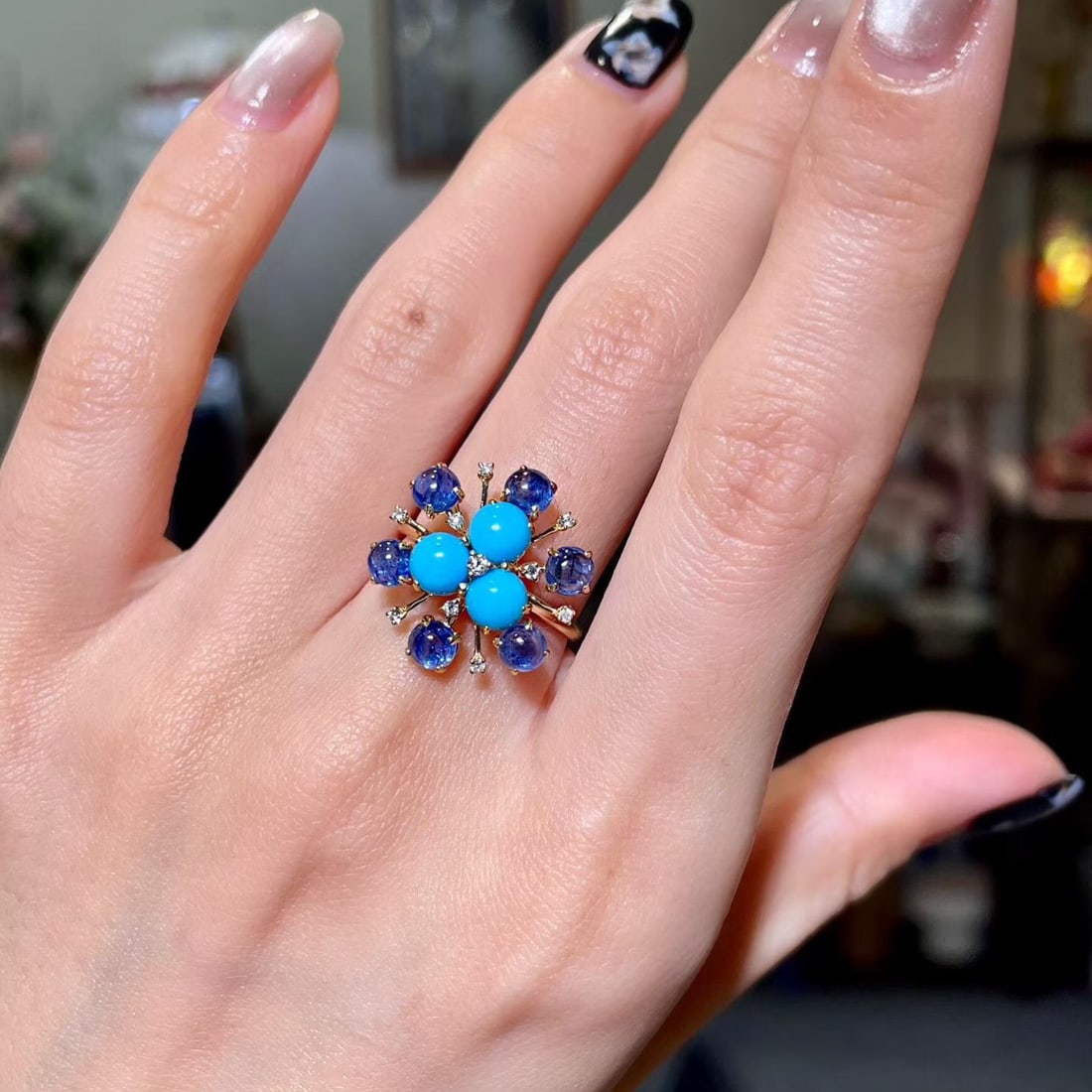 14k Gold 2.47 Ctw Natural Sapphire & Diamond Ring - 4