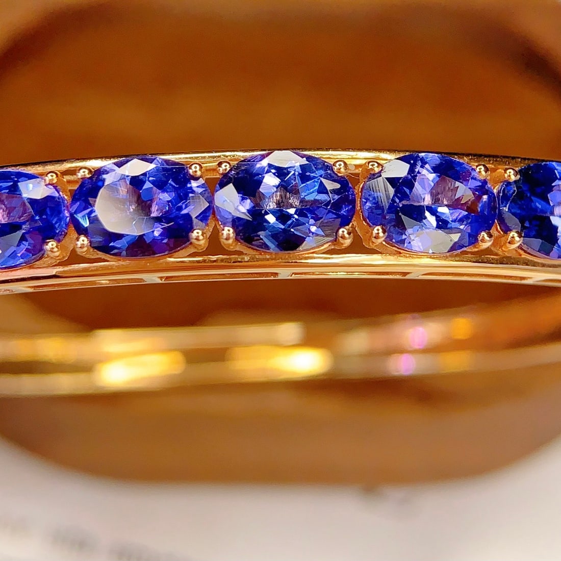 14k Gold 7.2 Ct Natural Tanzanite & Diamond Bangle - 2