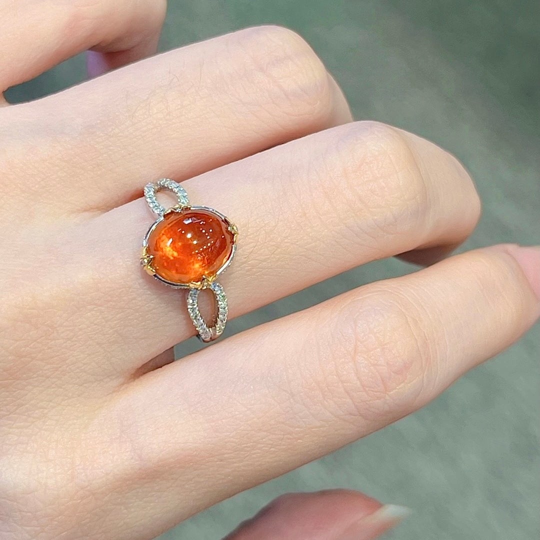 14k Gold 4.66 Ctw Natural Spessartine & Diamond Ring - 7