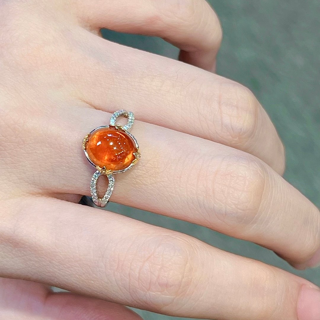 14k Gold 4.66 Ctw Natural Spessartine & Diamond Ring - 8