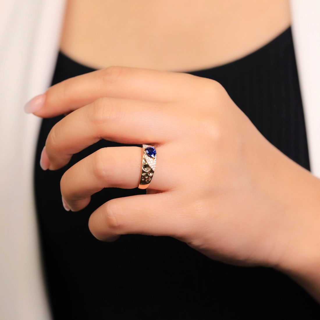 14k Gold 0.73 Ct Natural Sapphire & Diamond Ring - 5