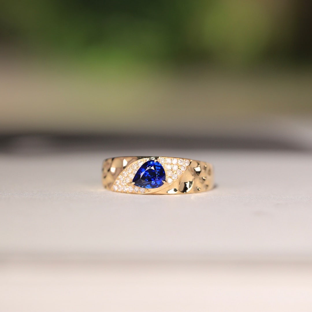 14k Gold 0.73 Ct Natural Sapphire & Diamond Ring - 7