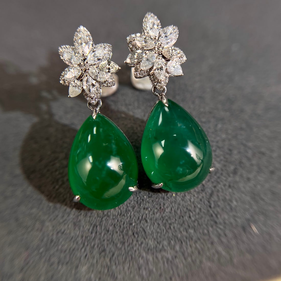 14k Gold 19.13 Ctw Vivid Green Natural Emerald & Diamond Earrings - 3