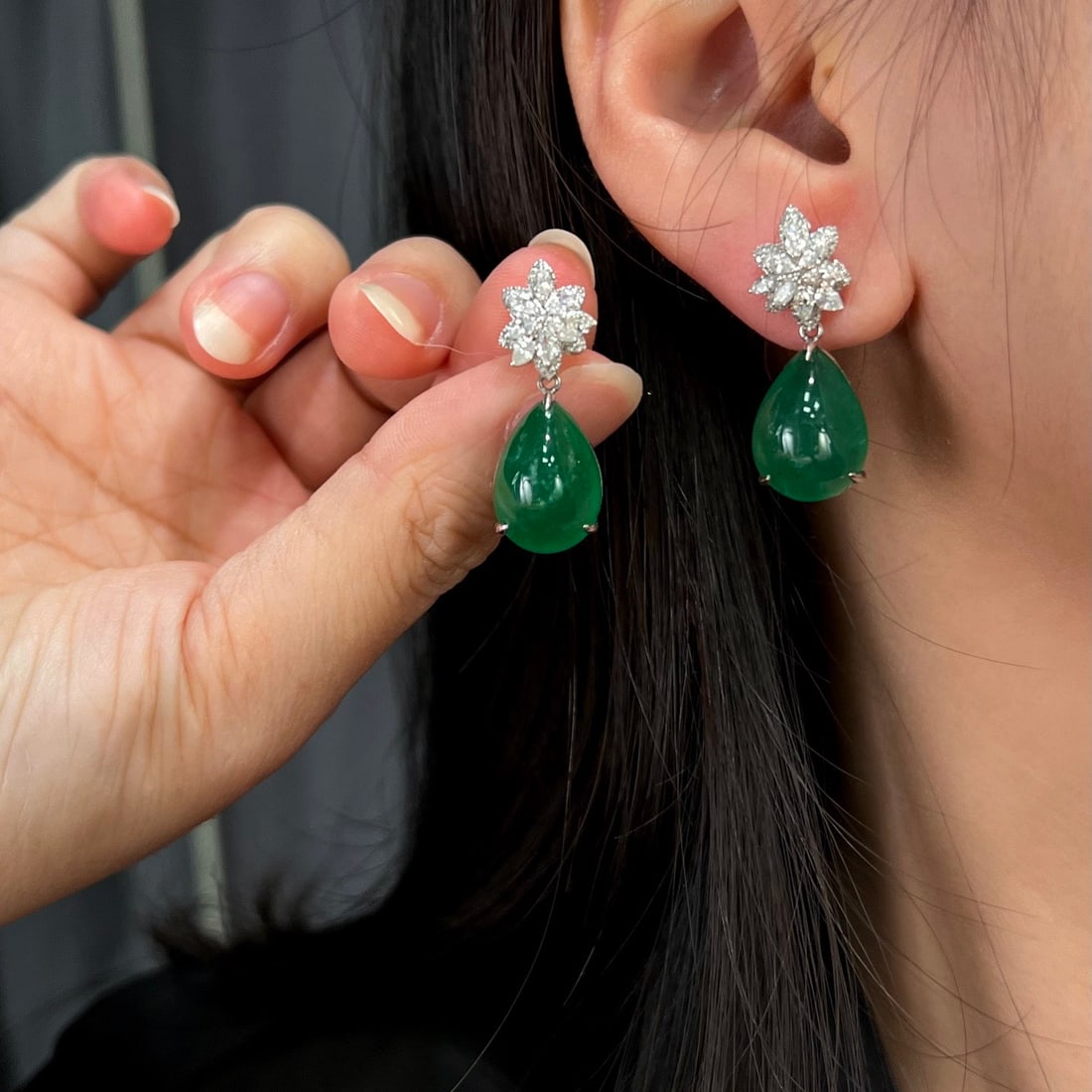 14k Gold 19.13 Ctw Vivid Green Natural Emerald & Diamond Earrings - 4