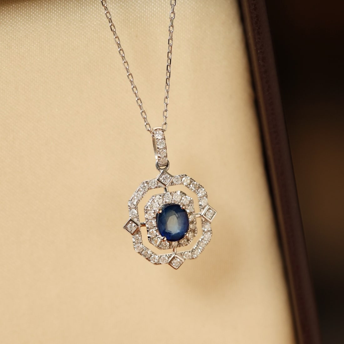 14k Gold 1.42 Ctw Natural Sapphire & Diamond Pendant( Without Chain ) - 2