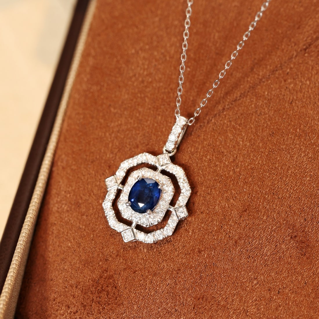 14k Gold 1.42 Ctw Natural Sapphire & Diamond Pendant( Without Chain ) - 3