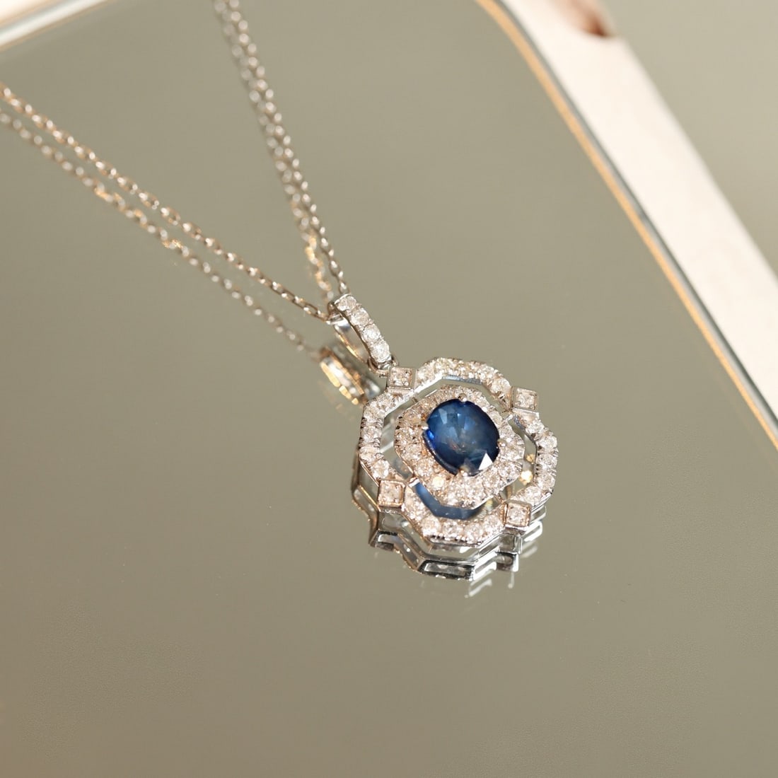 14k Gold 1.42 Ctw Natural Sapphire & Diamond Pendant( Without Chain ) - 4