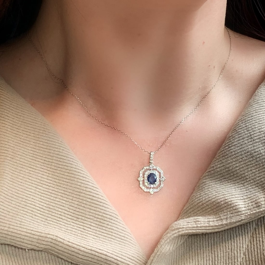 14k Gold 1.42 Ctw Natural Sapphire & Diamond Pendant( Without Chain ) - 5