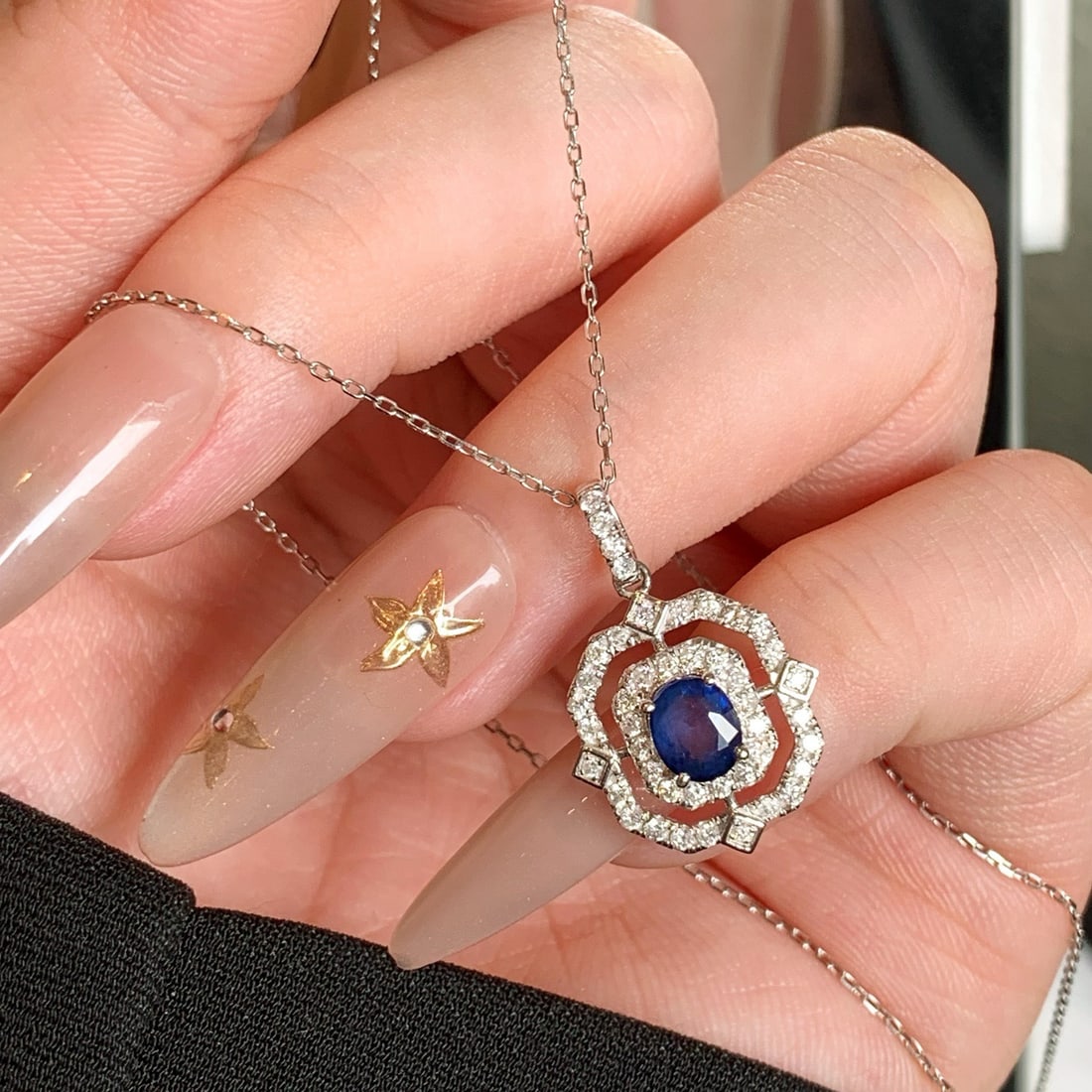 14k Gold 1.42 Ctw Natural Sapphire & Diamond Pendant( Without Chain ) - 7