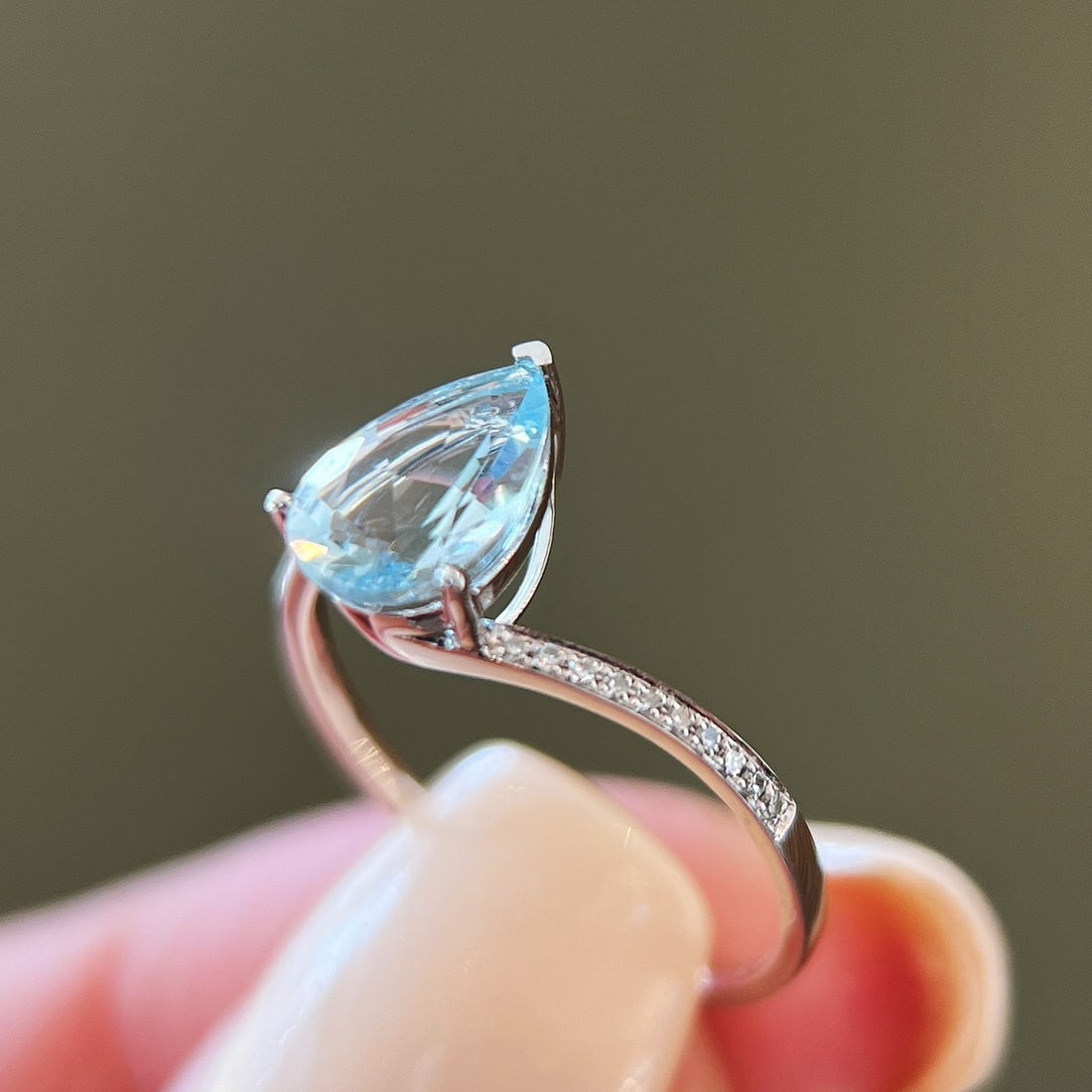 14k Gold 1 Ct Natural Aquamarine & Diamond Ring - 4