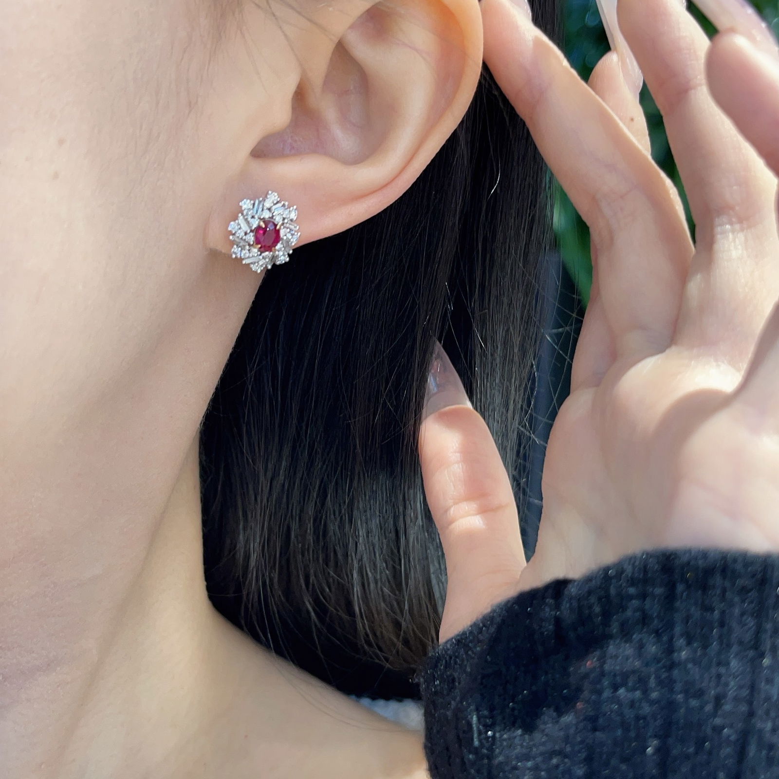 14k Gold 1.90 Ctw Natural Ruby & Diamond Earrings - 5