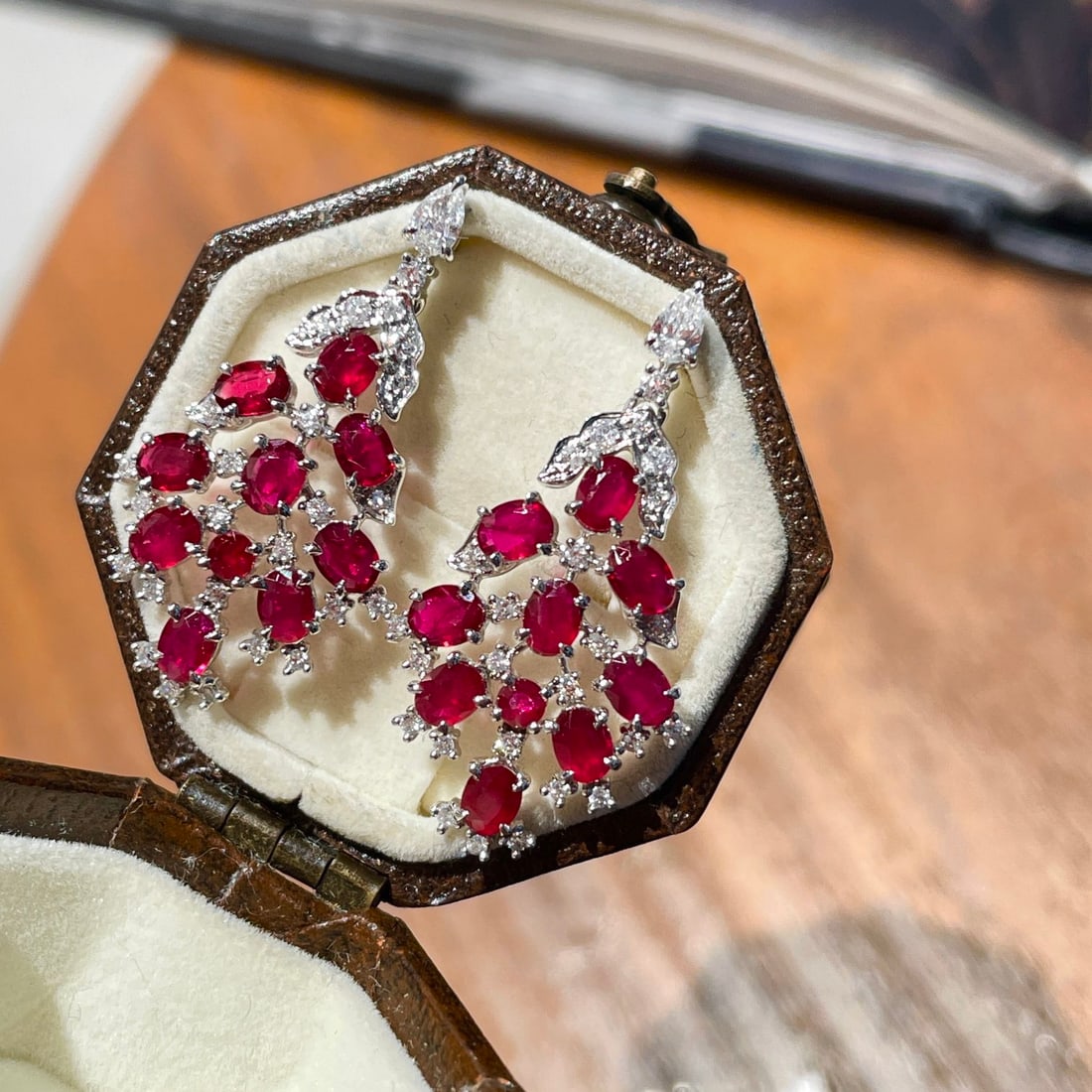 14k Gold 2 Ct Natural Ruby & Diamond Earrings - 5