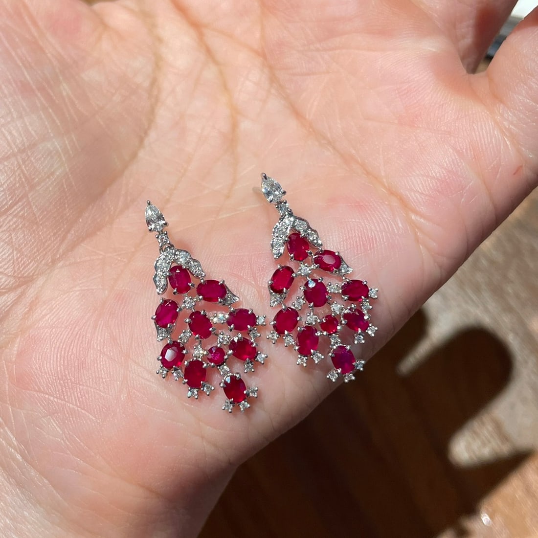 14k Gold 2 Ct Natural Ruby & Diamond Earrings - 6