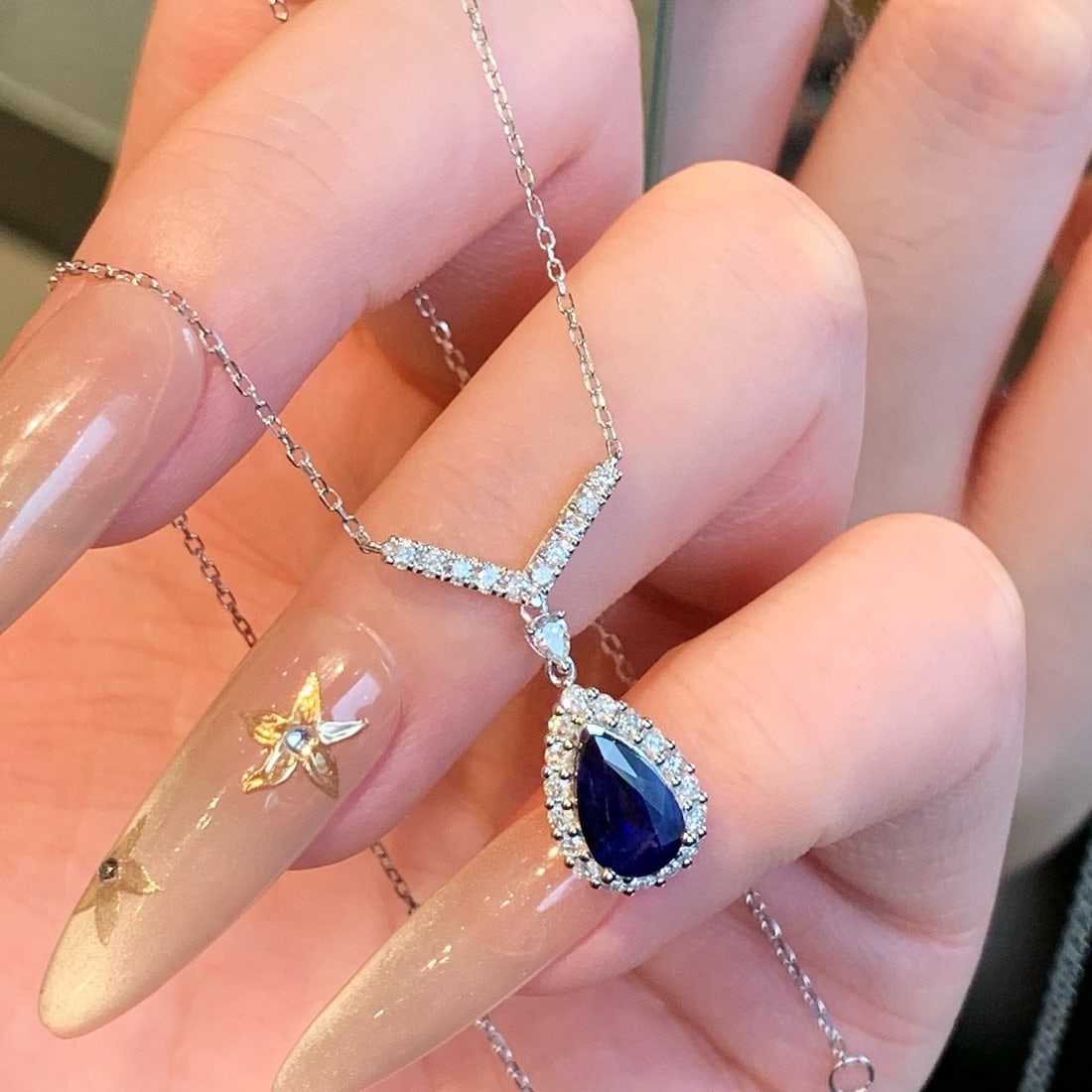 14k Gold 1.80 Ctw Natural Sapphire & Diamond Necklace - 4