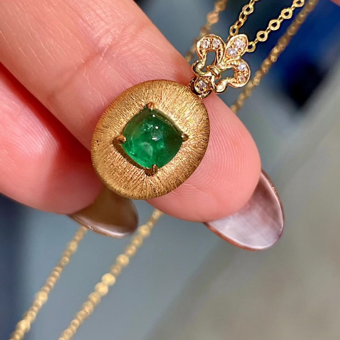 14k Gold 0.72 Ctw Natural Emerald & Diamond Pendant( Without Chain ) - 3