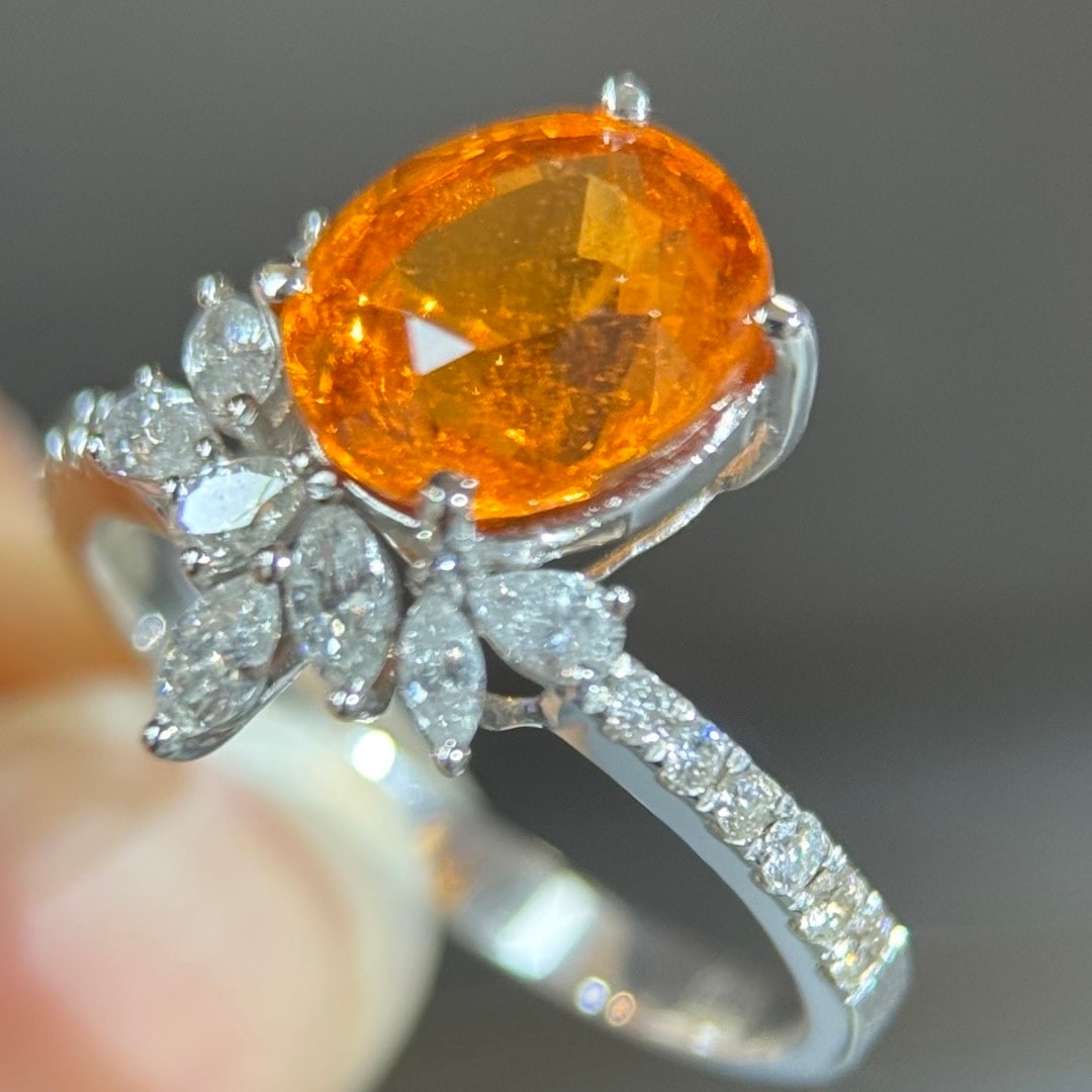 14k Gold 4.16 Ctw Natural Spessartine & Diamond Ring - 4