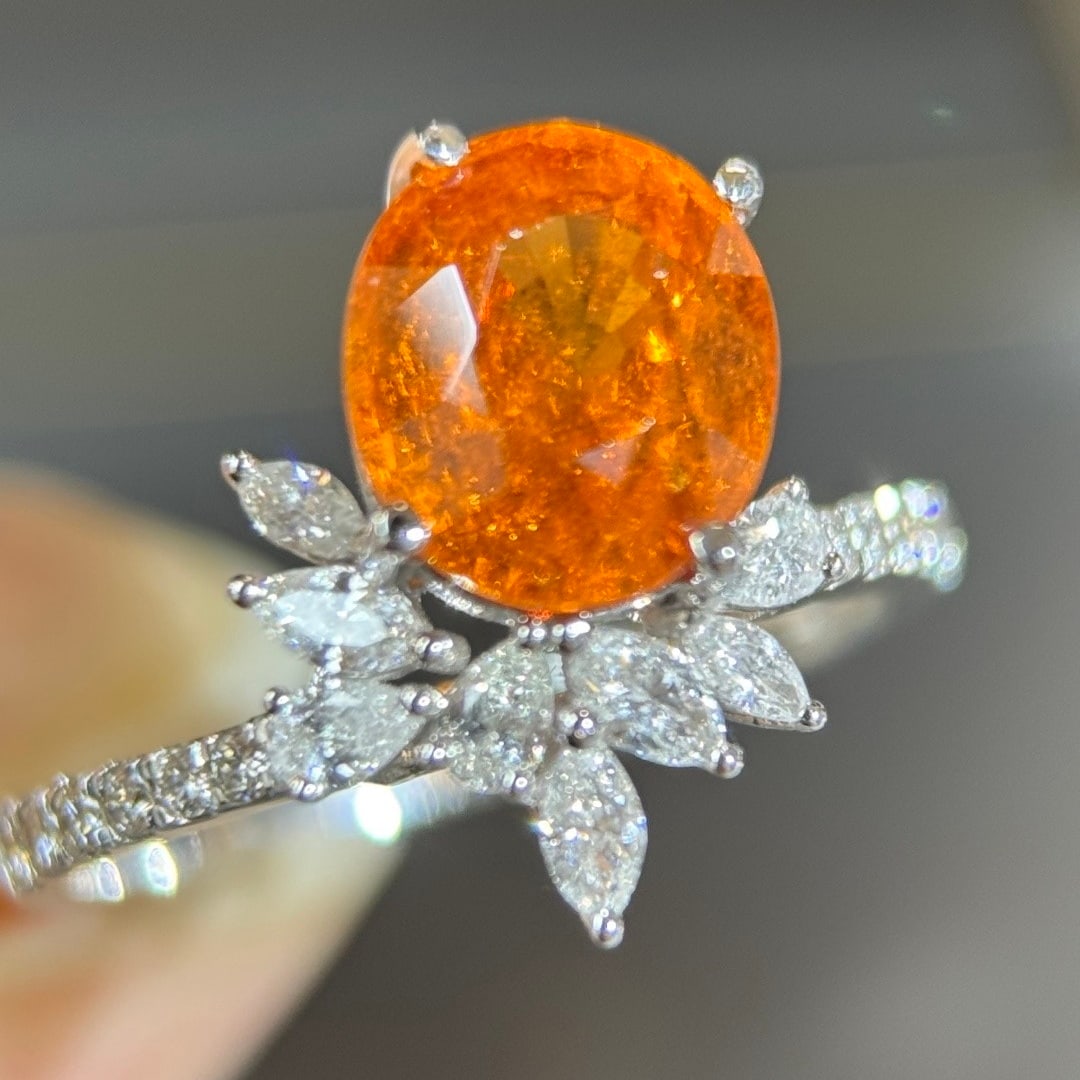 14k Gold 4.16 Ctw Natural Spessartine & Diamond Ring - 6