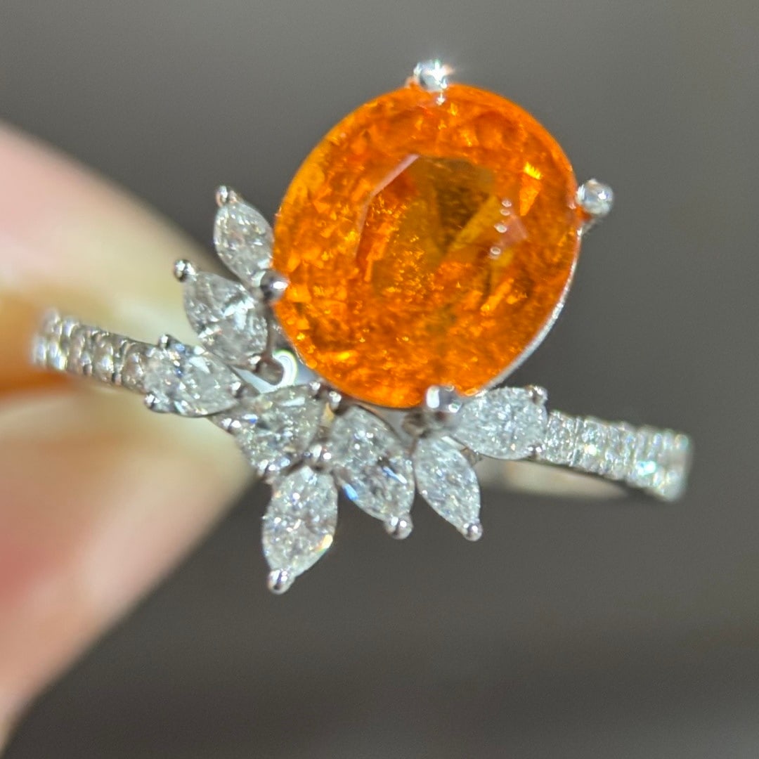 14k Gold 4.16 Ctw Natural Spessartine & Diamond Ring - 7