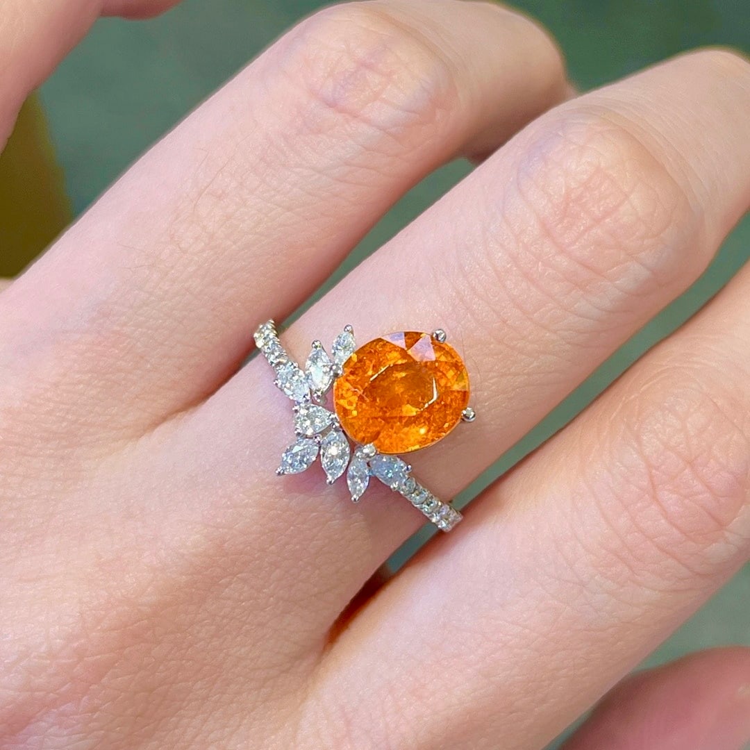 14k Gold 4.16 Ctw Natural Spessartine & Diamond Ring - 8