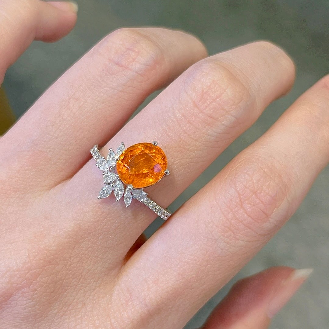 14k Gold 4.16 Ctw Natural Spessartine & Diamond Ring - 9