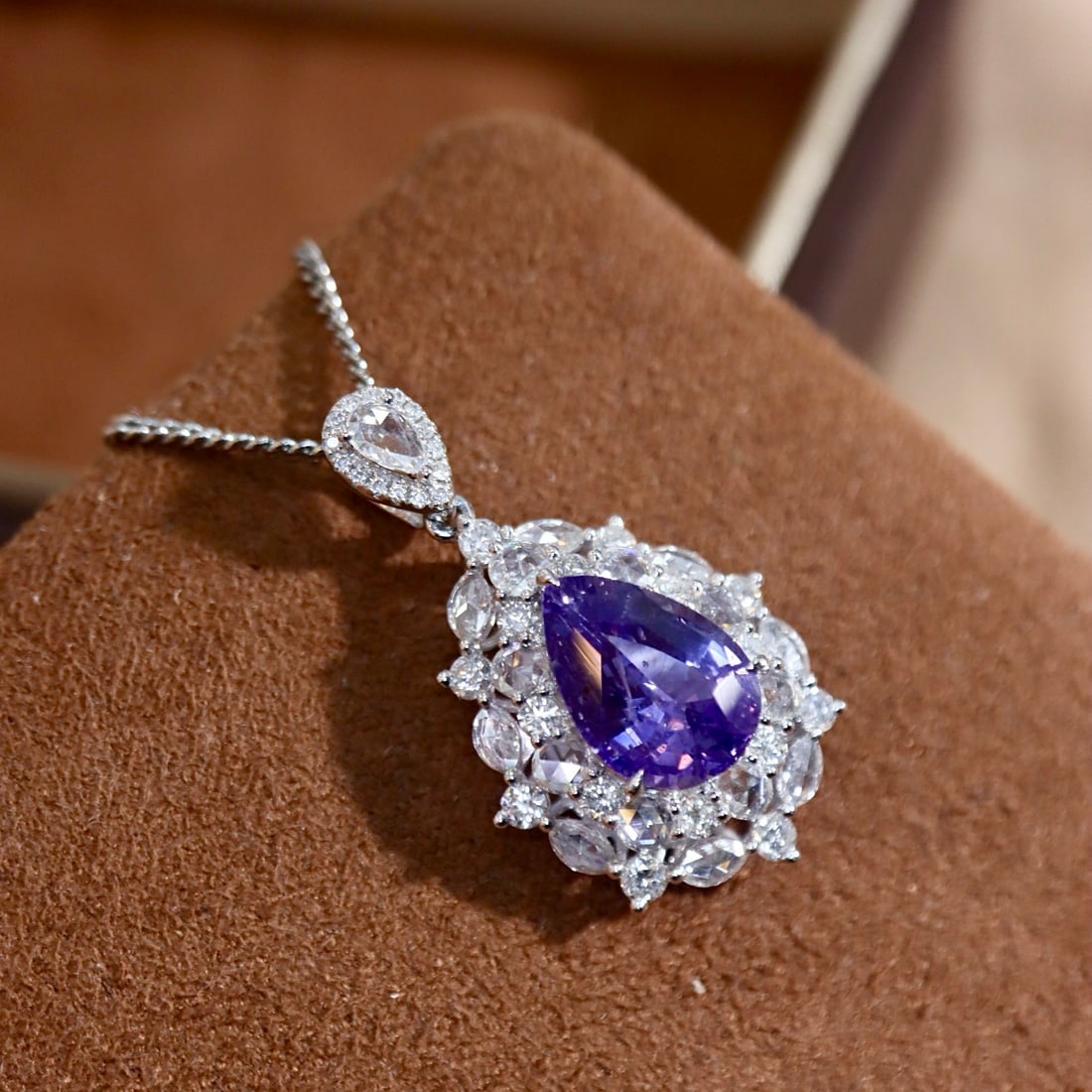 14k Gold 3.43 Ctw Natural Sapphire & Diamond Pendant( Without Chain ) - 2