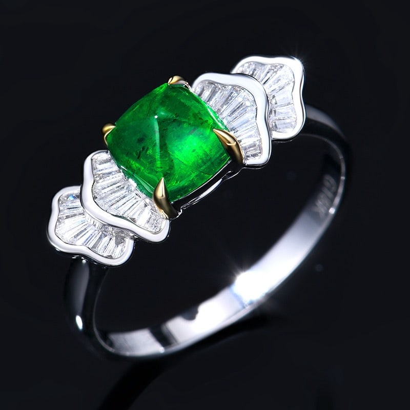 14k Gold 1.43 Ctw Vivid Green Natural Emerald & Diamond Ring - 4