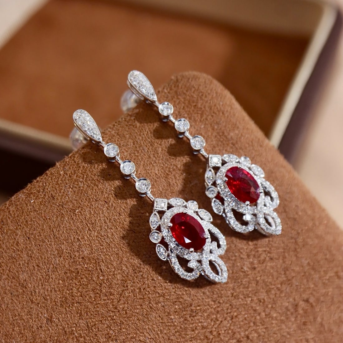 14k Gold 1.60 Ctw Natural Ruby & Diamond Earrings - 2