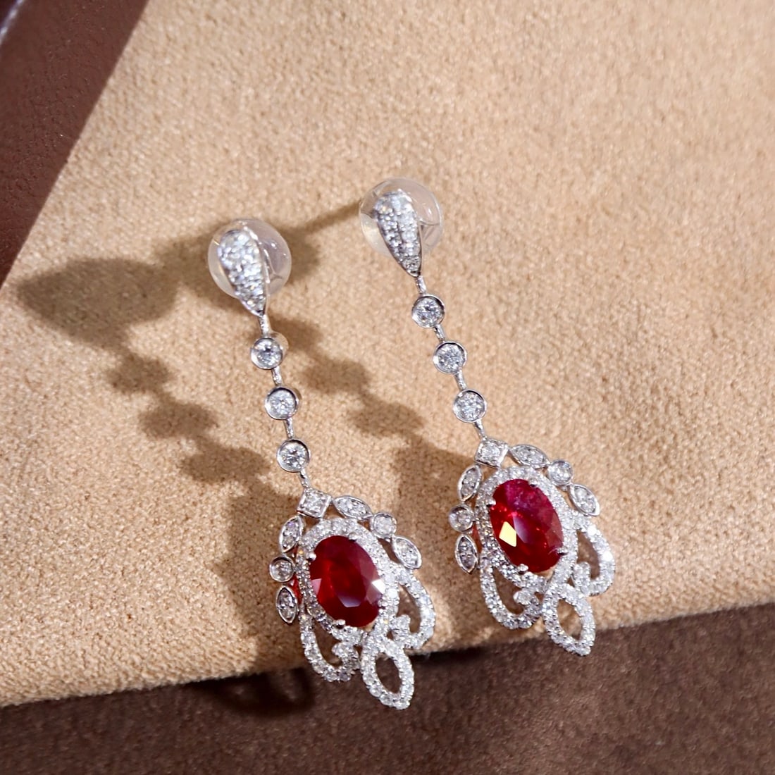 14k Gold 1.60 Ctw Natural Ruby & Diamond Earrings - 3