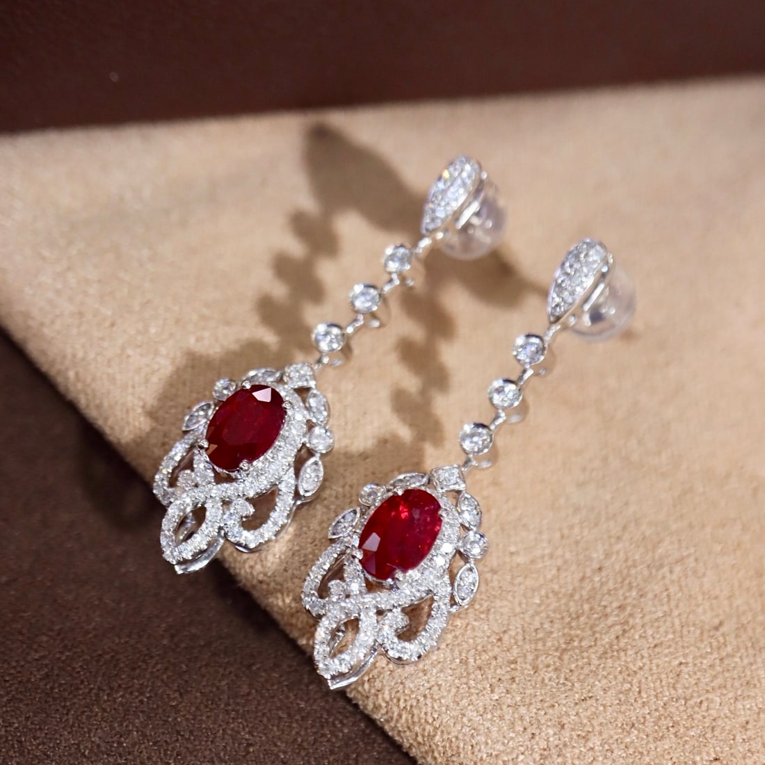 14k Gold 1.60 Ctw Natural Ruby & Diamond Earrings - 4