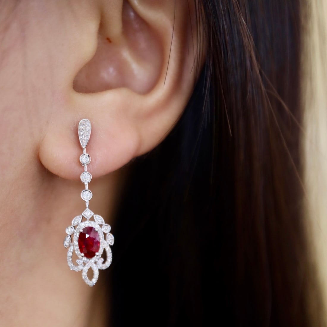 14k Gold 1.60 Ctw Natural Ruby & Diamond Earrings - 6