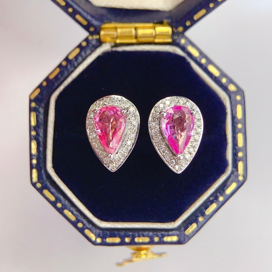 14k Gold 1 Ct Natural Sapphire & Diamond Earrings - 3