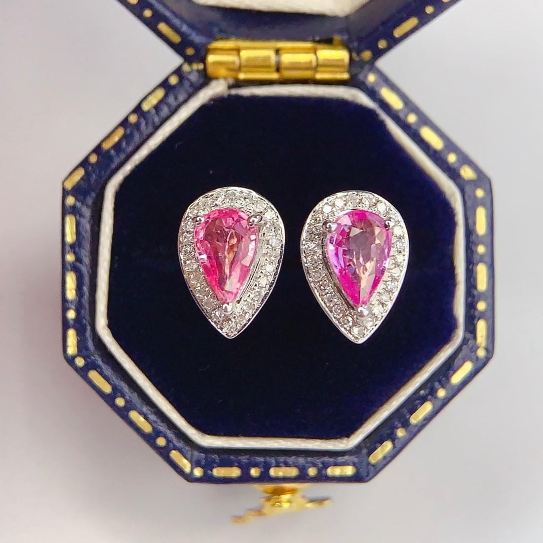 14k Gold 1 Ct Natural Sapphire & Diamond Earrings - 4