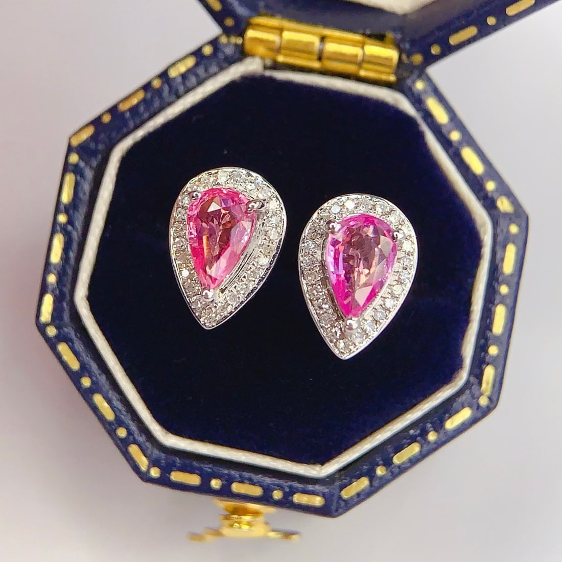 14k Gold 1 Ct Natural Sapphire & Diamond Earrings - 5