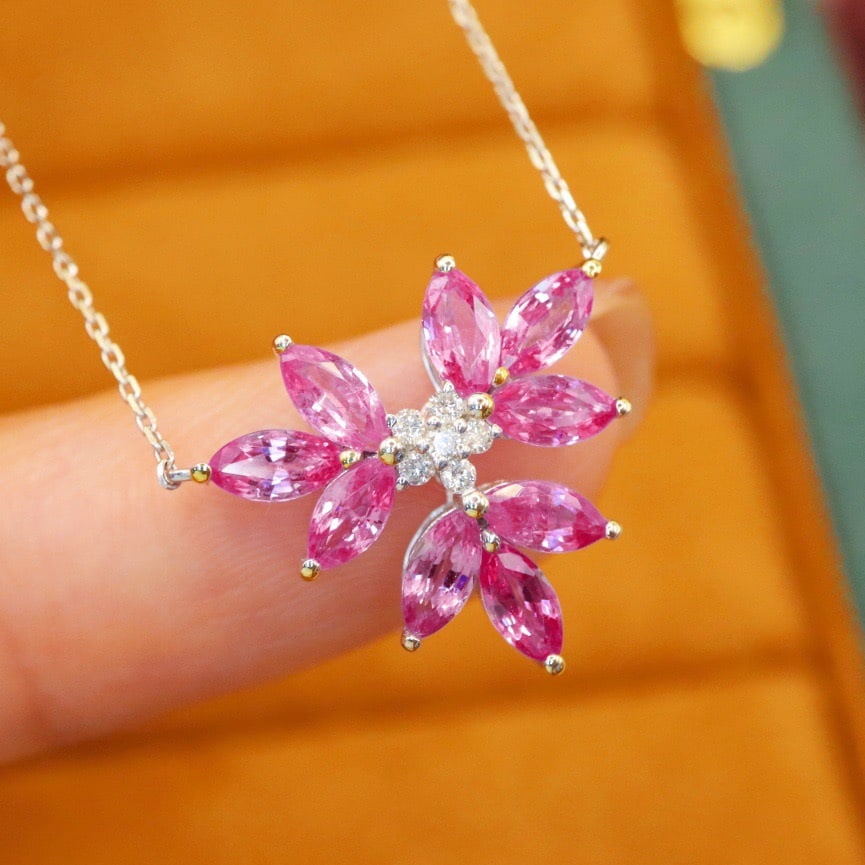 14k Gold 1.96 Ctw Natural Sapphire & Diamond Necklace - 4