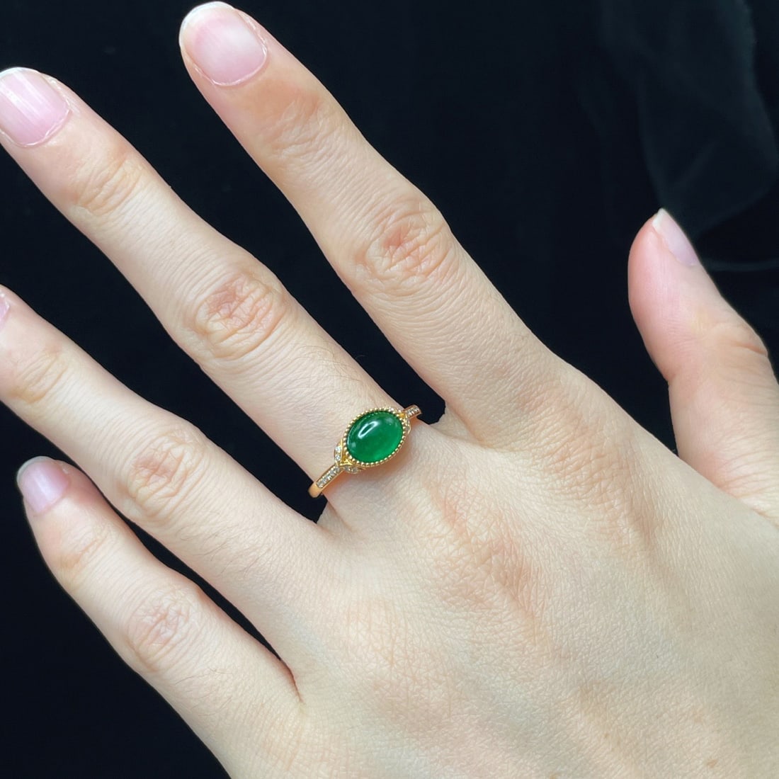 14k Gold 1.3 Ct Vivid Green Natural Emerald & Diamond Ring - 6