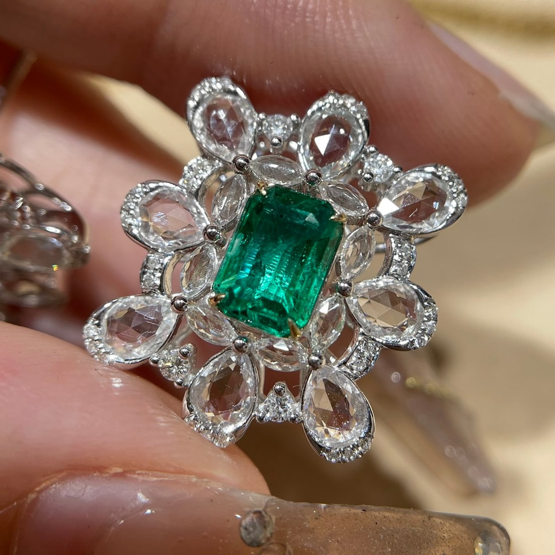 14k Gold 4.5 Ctw Vivid Green Natural Emerald & Sapphire Earrings - 5