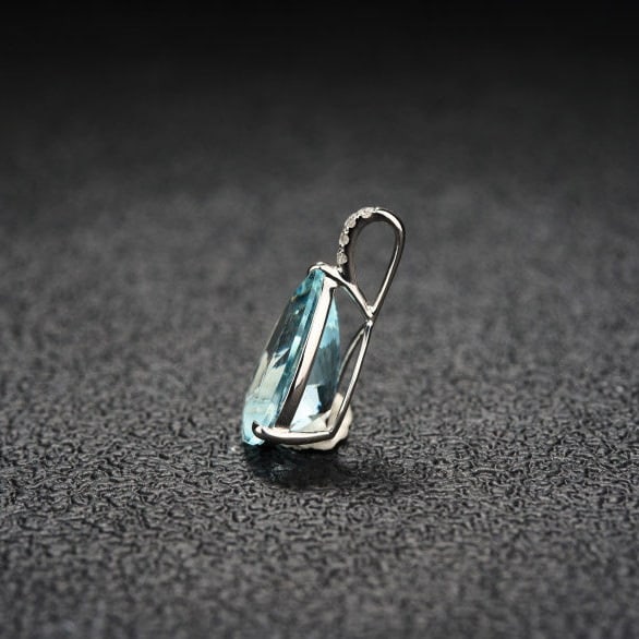 14k Gold 3.15 Ct Natural Aquamarine & Diamond Pendant( Without Chain ) - 4
