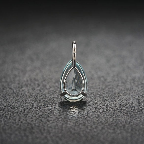 14k Gold 3.15 Ct Natural Aquamarine & Diamond Pendant( Without Chain ) - 5