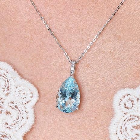 14k Gold 3.15 Ct Natural Aquamarine & Diamond Pendant( Without Chain ) - 9