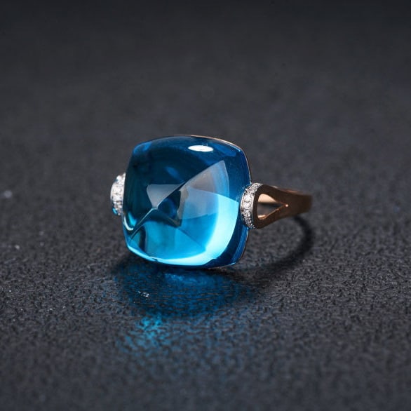 14k Gold 22.56 Ct Natural Topaz & Diamond Ring - 3