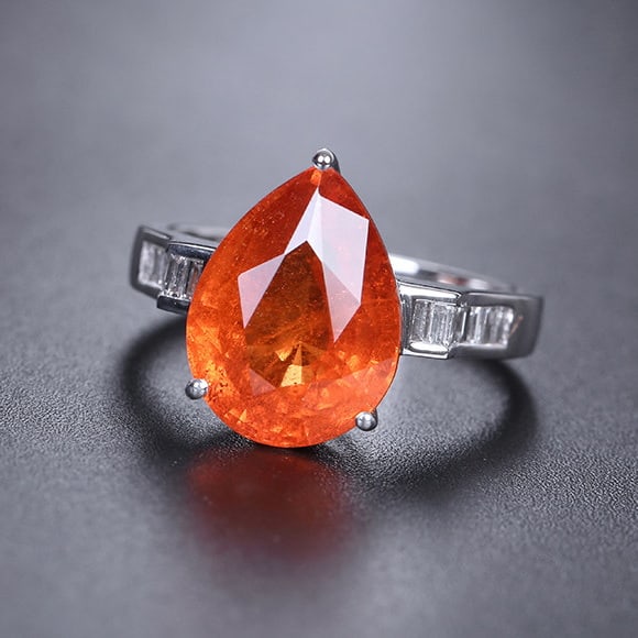 14k Gold 7.44 Ctw Natural Spessartine & Diamond Ring - 5