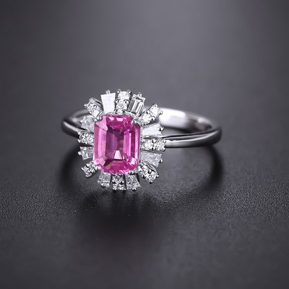 14k Gold 1.44 Ctw Natural Padparadscha Sapphire & Diamond Ring - 3