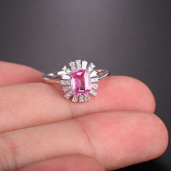 14k Gold 1.44 Ctw Natural Padparadscha Sapphire & Diamond Ring - 5