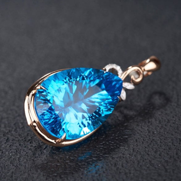 14k Gold 26.79 Ct Natural Topaz & Diamond Pendant( Without Chain ) - 7