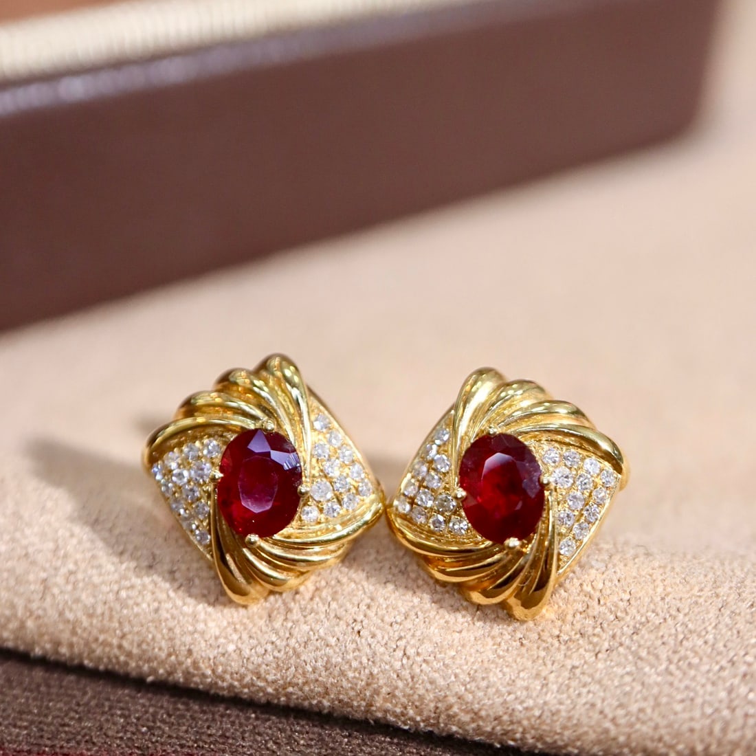 14k Gold 1.12 Ctw Natural Ruby & Diamond Earrings - 2