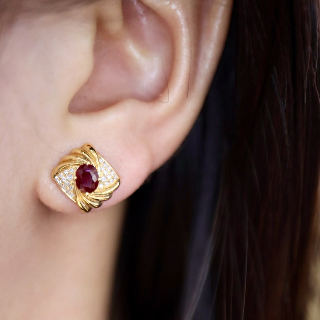 14k Gold 1.12 Ctw Natural Ruby & Diamond Earrings - 5